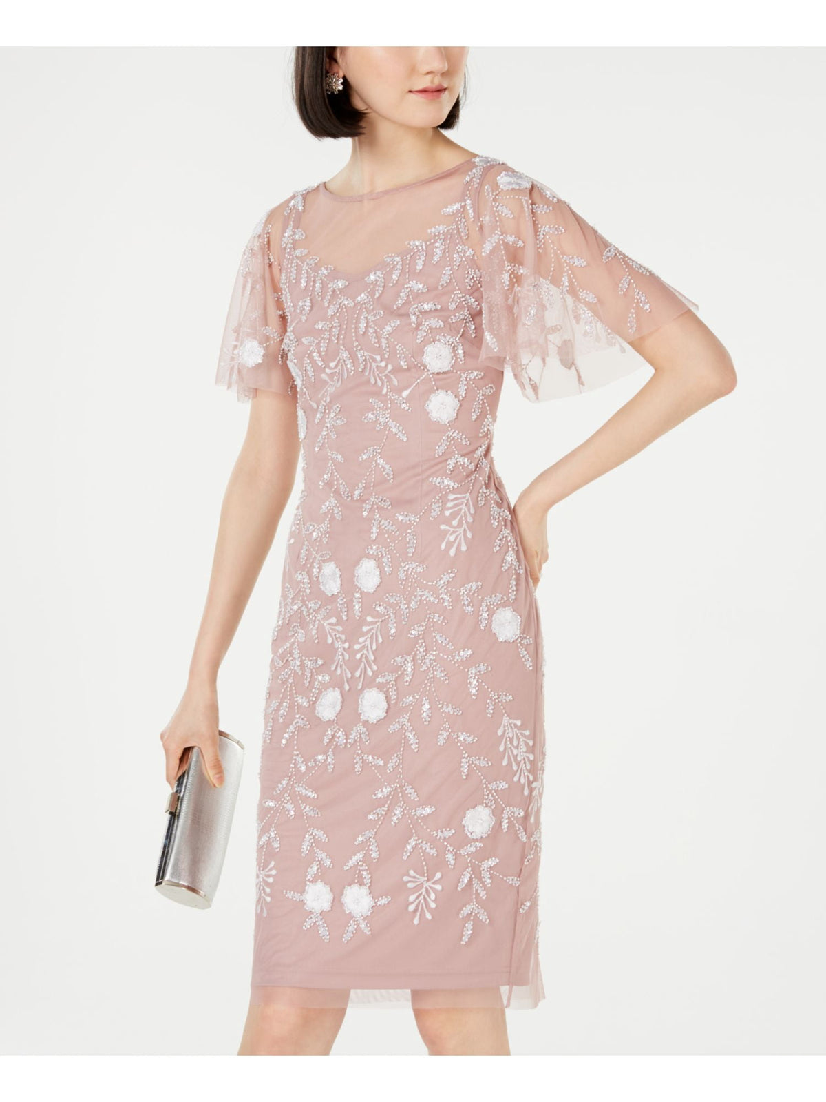 thumbnail image 3 of Adrianna Papell Womens Embellished Illusion Cocktail Dress, 3 of 4