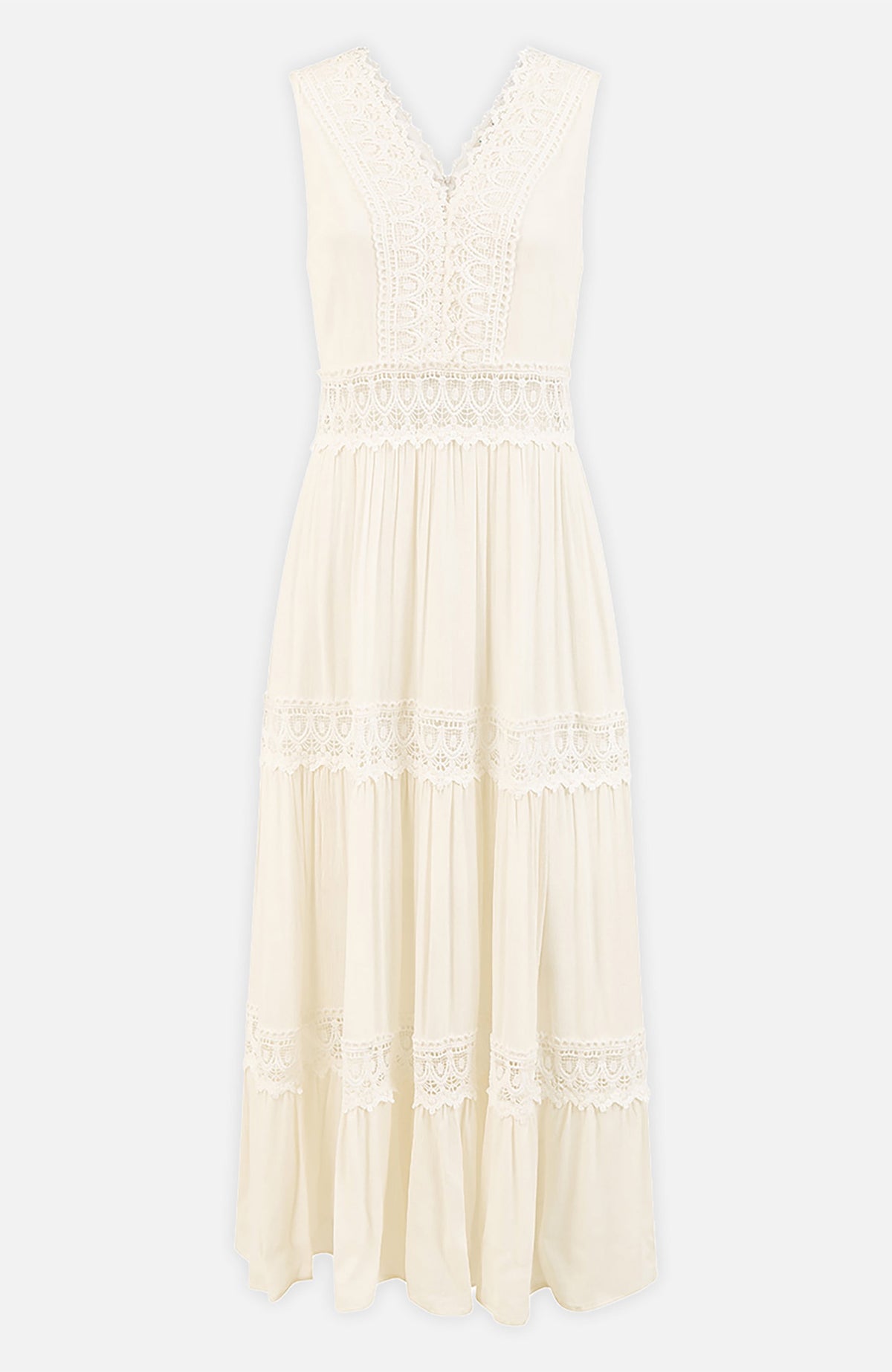 thumbnail image 5 of Yumi Lace Trim Cotton Maxi Sun Dress - White, S, 5 of 6