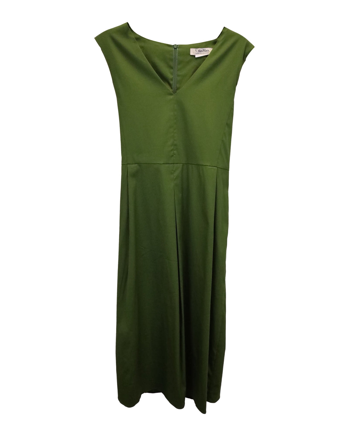 thumbnail image 1 of Pre-Owned Max Mara V-neck Flared Midi Dress in Green Cotton, 1 of 3