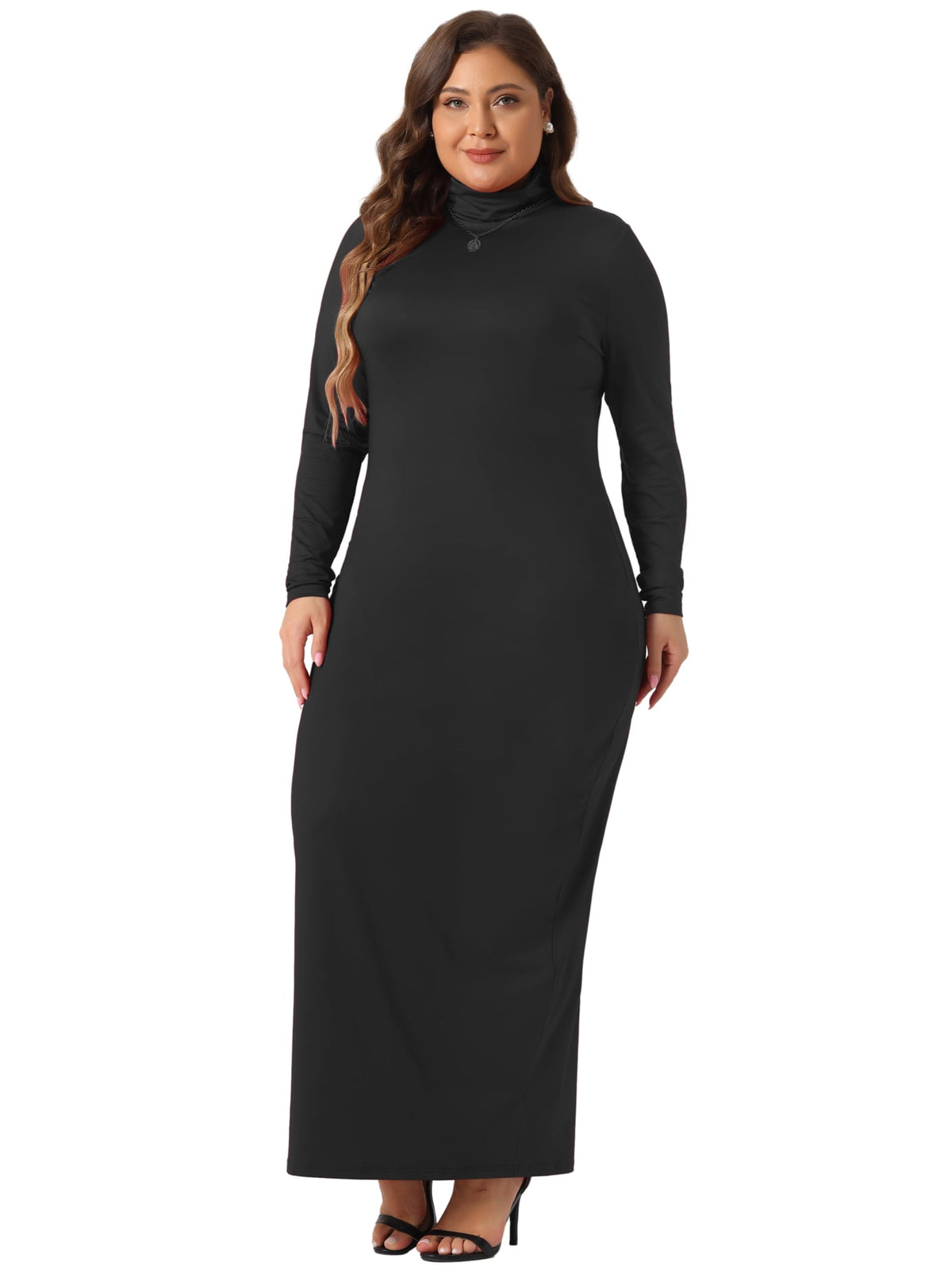 thumbnail image 3 of DARING DIVA Plus Size Women's Turtleneck Long Sleeve Bodycon Dress 1X Black, 3 of 6