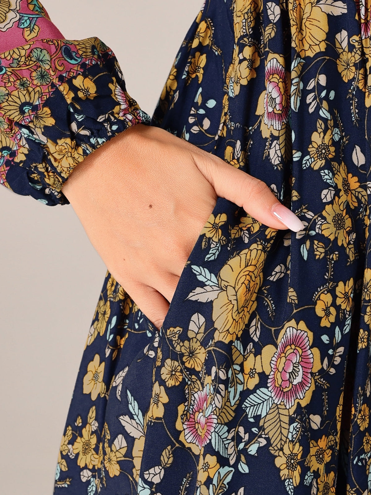 thumbnail image 5 of DARING DIVA Floral Elastic Waist Split A-Line Midi Dress XS Blue, 5 of 6