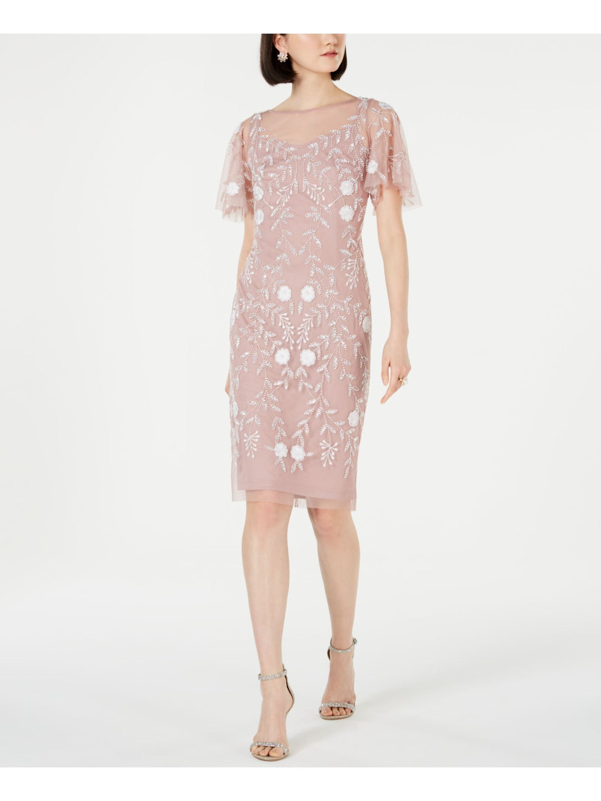 thumbnail image 1 of Adrianna Papell Womens Embellished Illusion Cocktail Dress, 1 of 4
