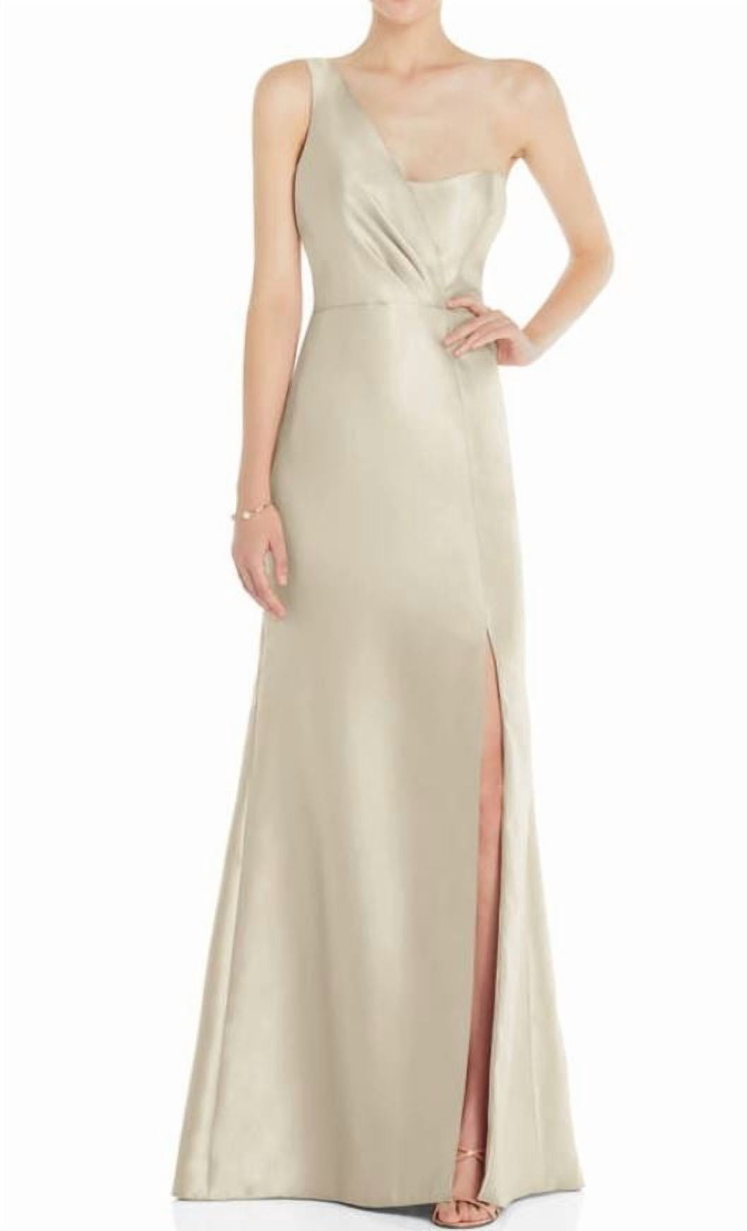 thumbnail image 1 of Alfred Sung Draped One-Shoulder Satin Trumpet Gown with Front Slit, 2, 1 of 1
