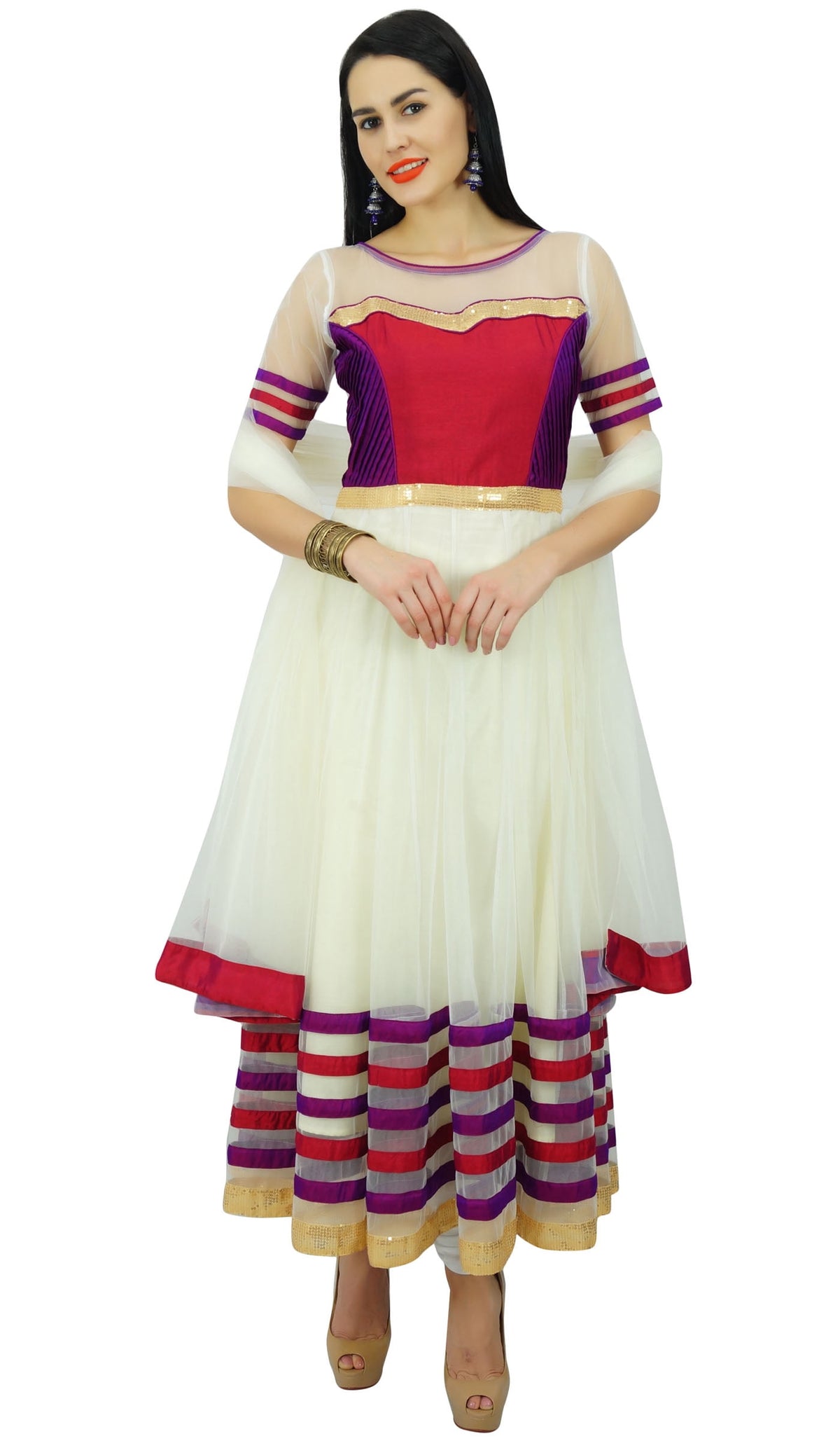 thumbnail image 1 of Atasi Womens Designer Floor Length Net Anarkali Salwaar Suit with Dupatta, 1 of 9