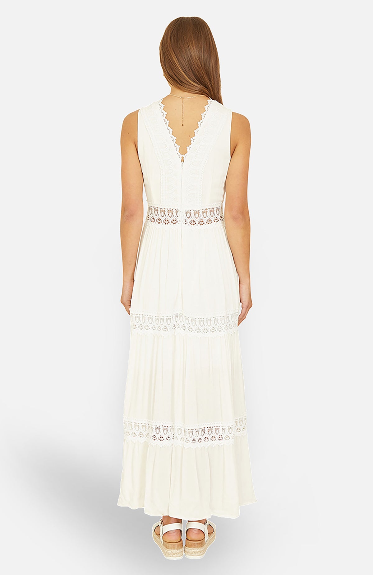 thumbnail image 2 of Yumi Lace Trim Cotton Maxi Sun Dress - White, S, 2 of 6