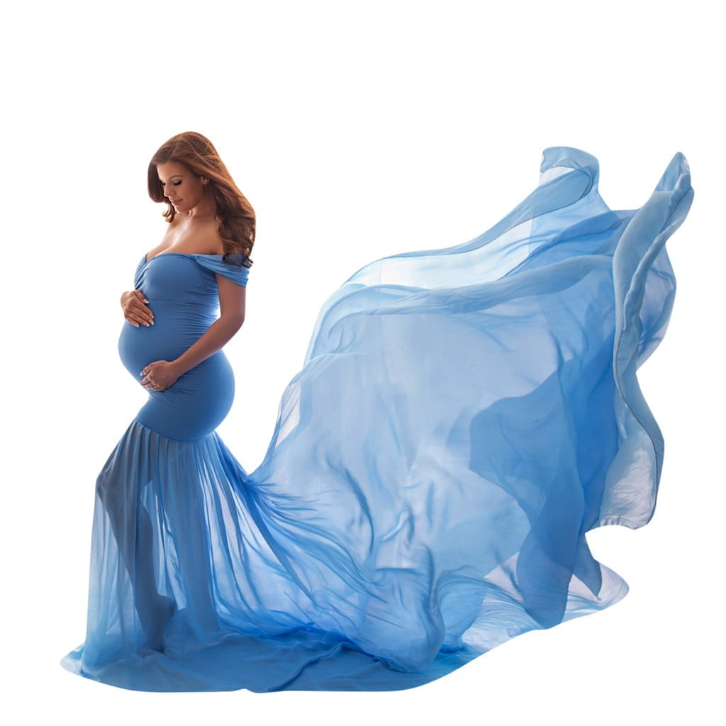 thumbnail image 1 of gakvbuo Maternity Dress For Women Plus Size Summer Baby Shower Pregnancy Dresses For Photoshoot Maternity Clothing Women Pregnants Photography Props Off Shoulder Sleeveless Solid Dress, 1 of 4